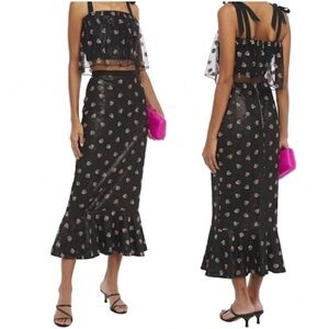 Saloni “Aidan” Black Embroidered Floral Sequin Maxi Skirt Size 10 EUC!